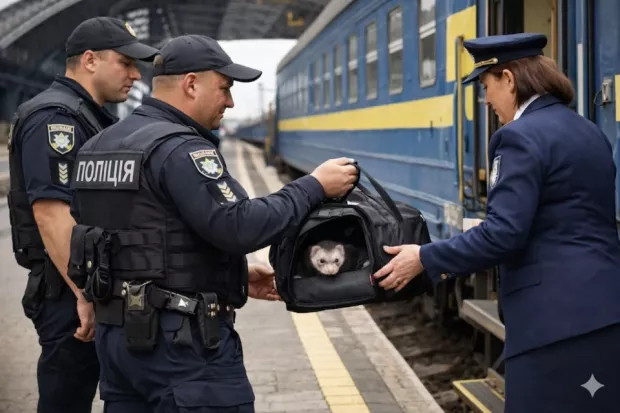 Сюжет, який навмисно не вигадаєш: У Львові п’яний водій без прав віз тхора на поїзд до Києва, поліція допомогла пухнастику (відео)